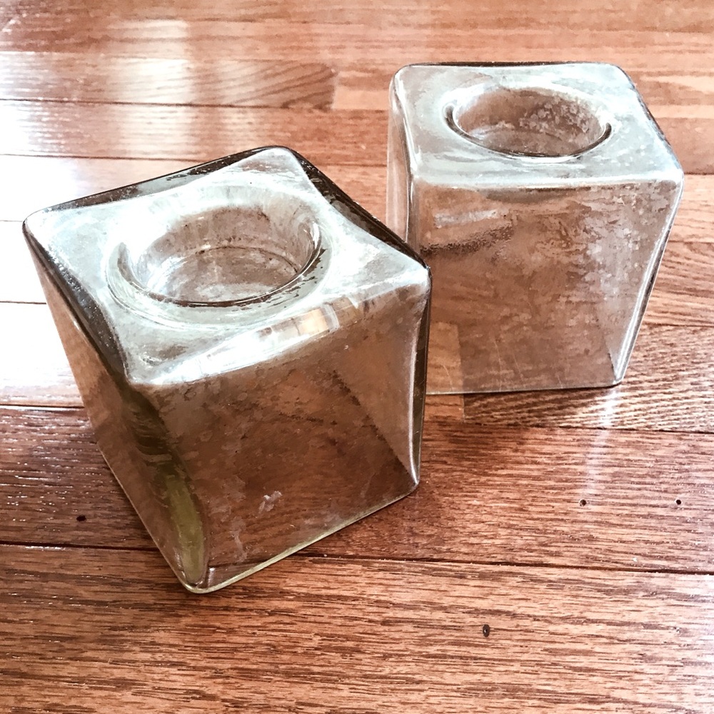 2 Etched Glass Candle Holders NWOT